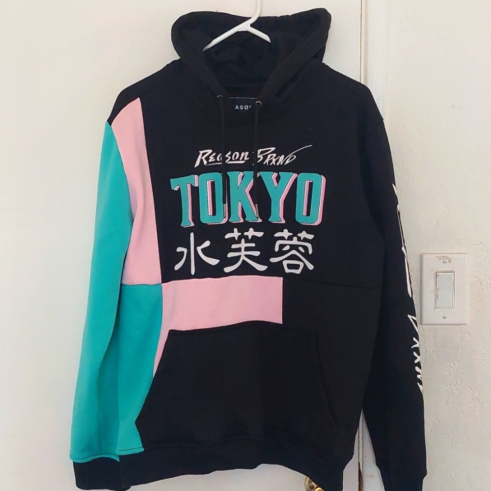 REASON Hoodie, Medium, BlackGreenPink